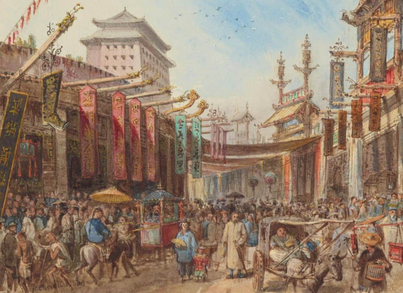 Sketch of a street in Peking. Nicholas Chevalier