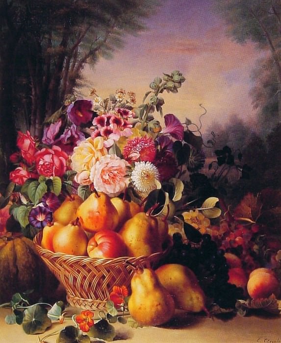 Still Life of Flowers and Fruits #1. Eugène-Adolphe Chevalier
