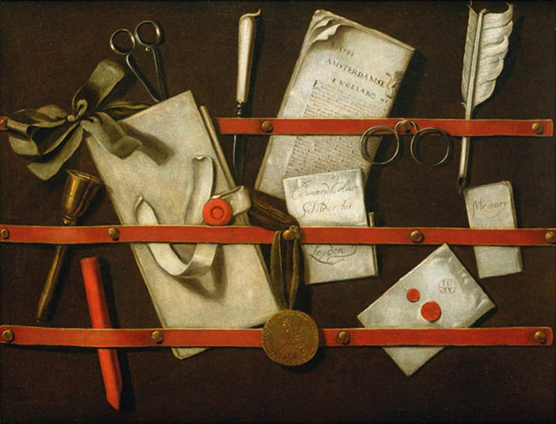 A Trompe LOeil Letter Rack. Evert Collier