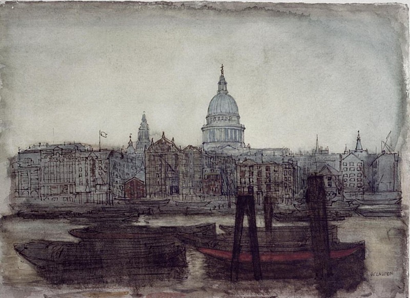 St. Pauls Cathedral: Thames View. Sir George Clausen