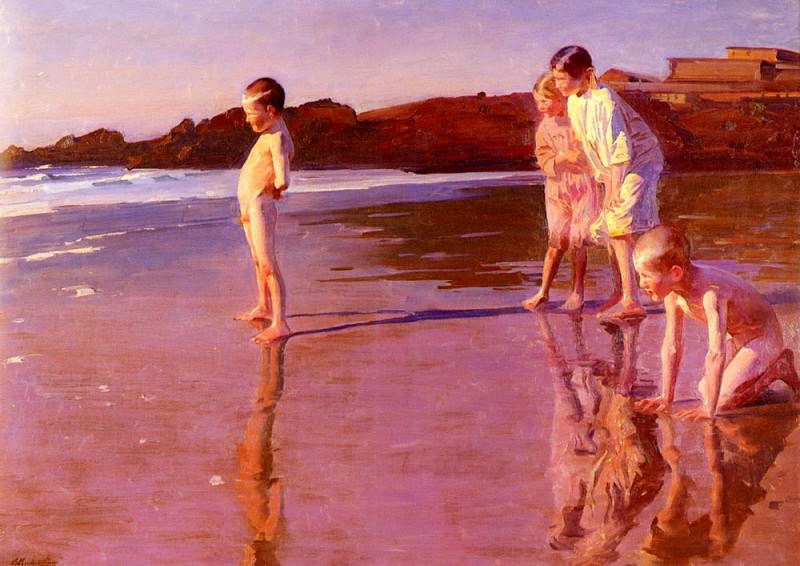 Children On The Beach At Sunset Valencia. Benito Rebolledo Correa