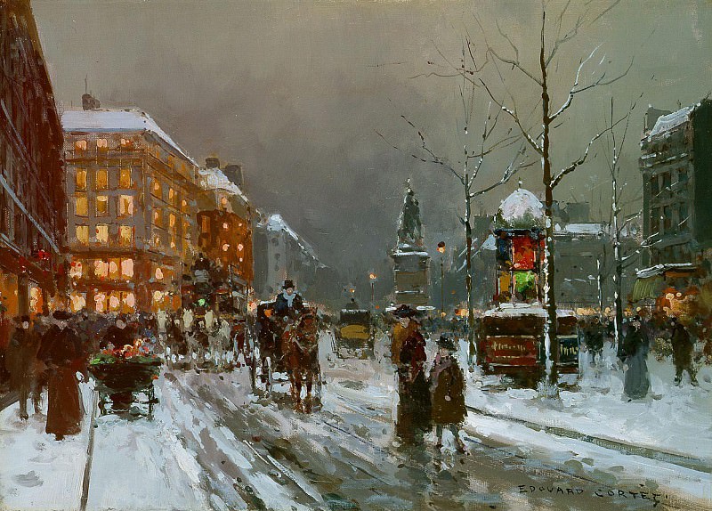 Place de clichy in winter. Edouard-Léon Cortès