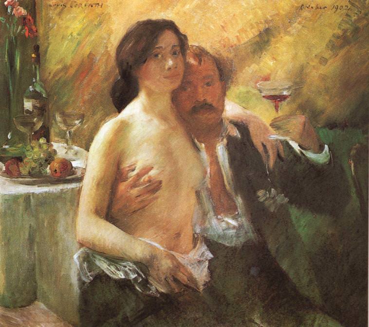 Self portrait with his Wife and a Glass of Champagne. Lovis Corinth