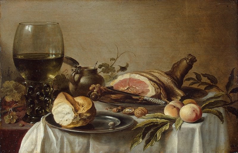 Breakfast with ham, 1647, 40x61 cm, Eremitaget. Pieter Claesz