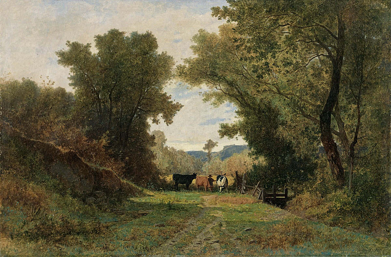 Landscape With Shepherd And Cattle. Gustave Eugène Castan