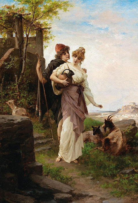 A Bucolic Scene by the Fountain. Luigi Crosio