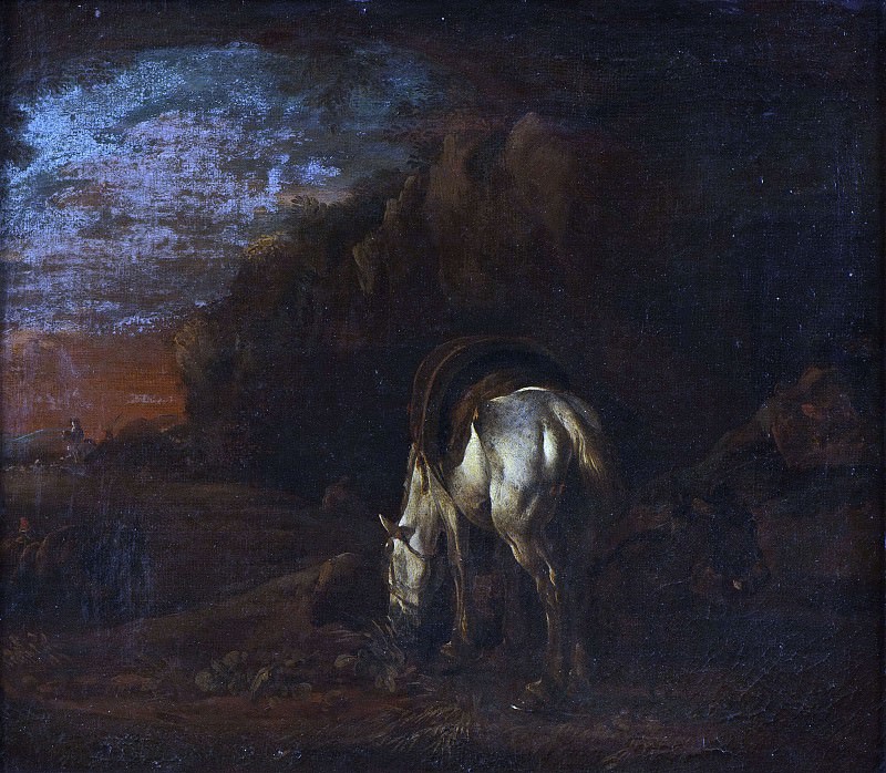 Landscape with a White Horse Grazing. Michelangelo Cerquozzi (Attributed)