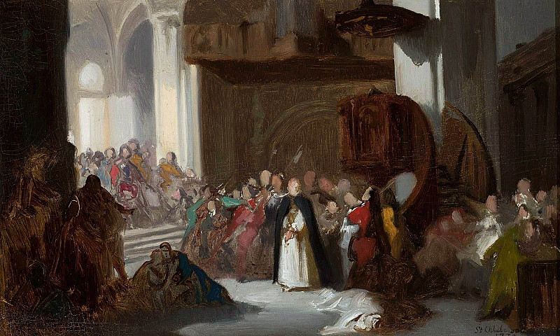 Scene in a church, sketch for a historical scene. Stanisław Chlebowski