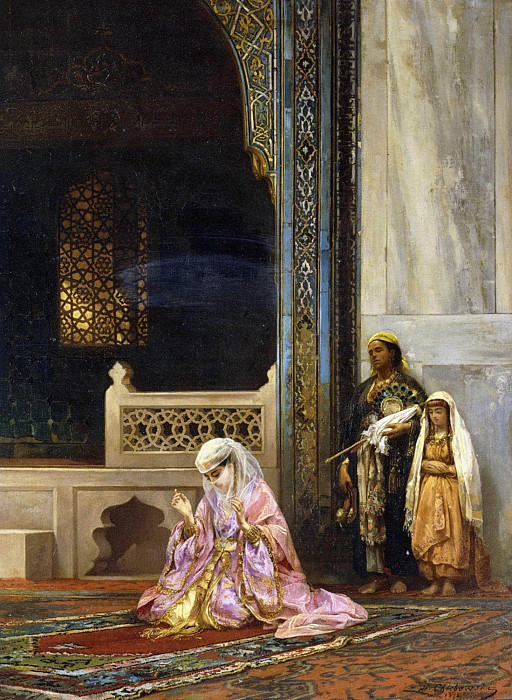 A Turkish Lady Praying in the Green Mosque, Bursa. Stanisław Chlebowski