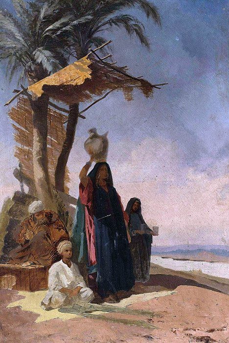 Eastern genre scene under a palm tree. Stanisław Chlebowski