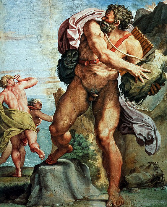 Polyphemos hurls a rock to Akis. Annibale Carracci