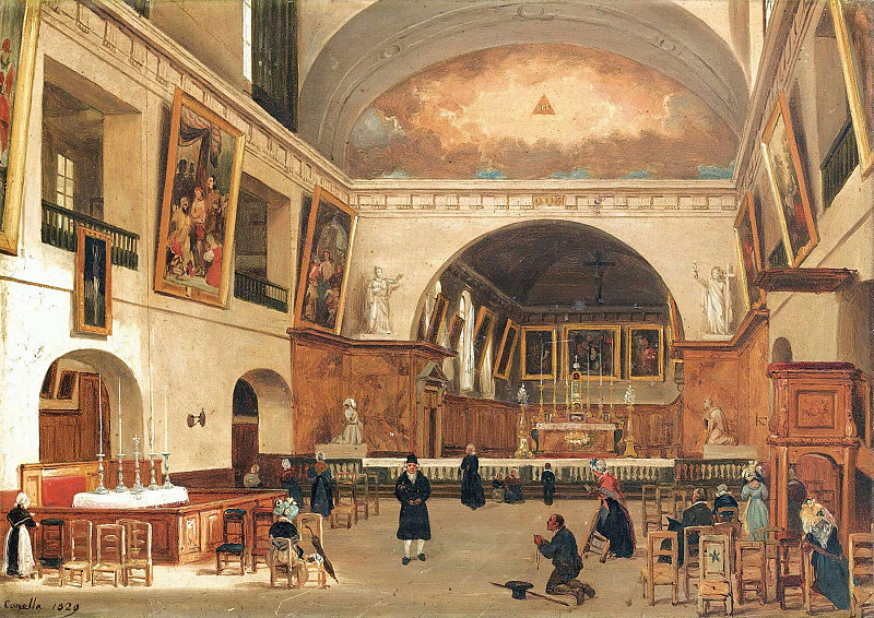 Вид церкви Сен-Жан-Сент-Круа в Париже. Джузеппе Канелла