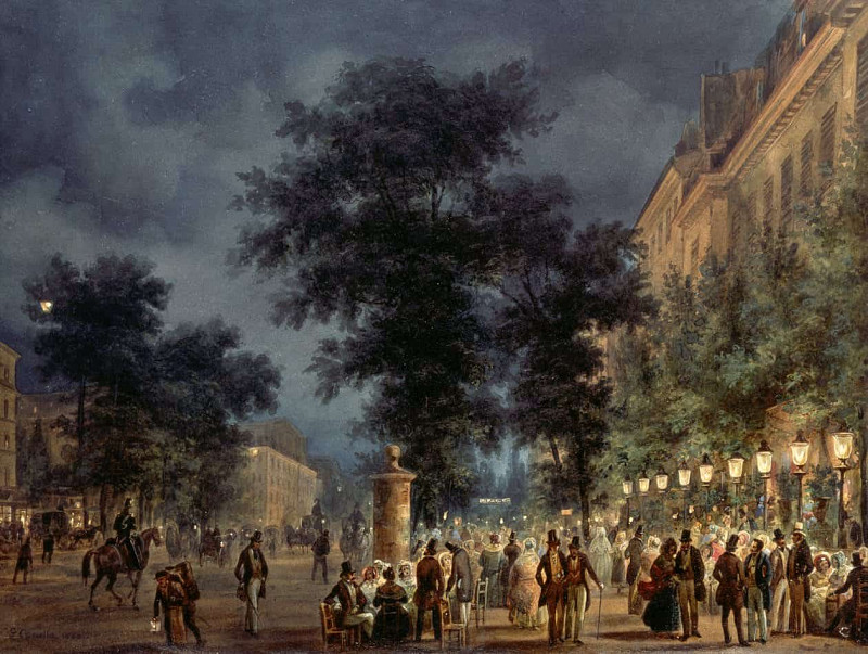 Кафе в Париже ночью. Джузеппе Канелла