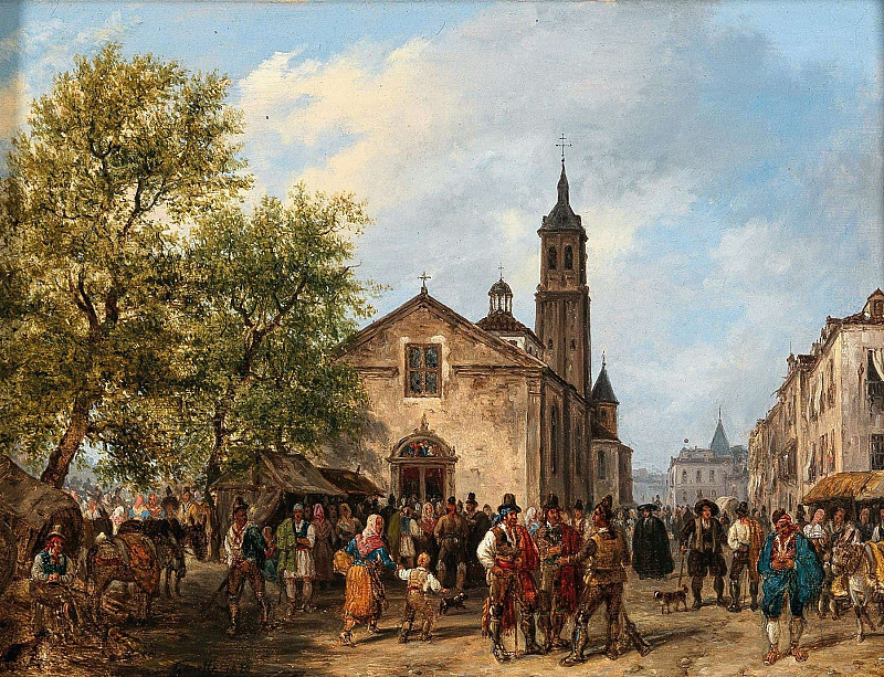 Оживлённая сцена на рыночной площади. Джузеппе Канелла