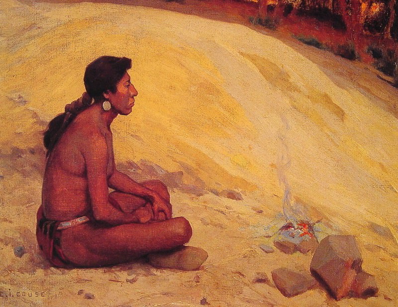 Indian Seated by a Campfire. Eanger Irving Couse