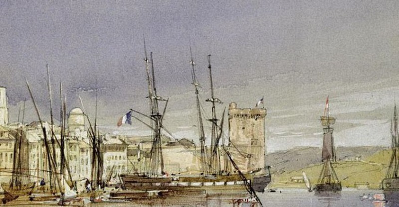 Marseilles, Shipping at Anchor and a Merchant Ship Becalmed. William Callow