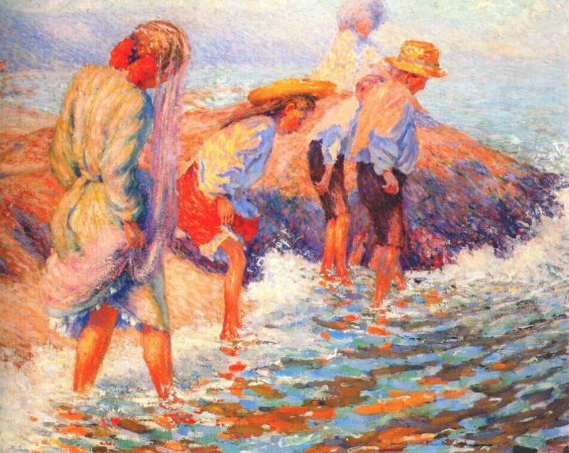 Дети бродящие по воде у берега. Уильям Генри Клапп