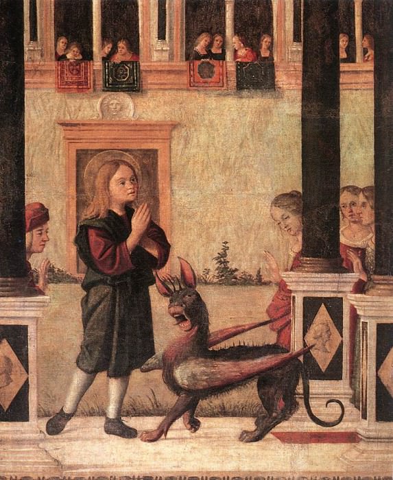 The Daughter of of Emperor Gordian is Exorcised by St Triphun detail. Vittore Carpaccio