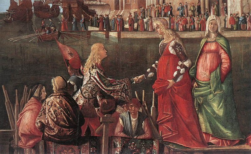 Meeting of the Betrothed Couple and the Departure of the Pilgrims detail. Vittore Carpaccio