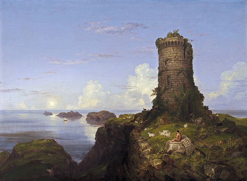 Italian Coast Scene with Ruined Tower, Thomas Cole