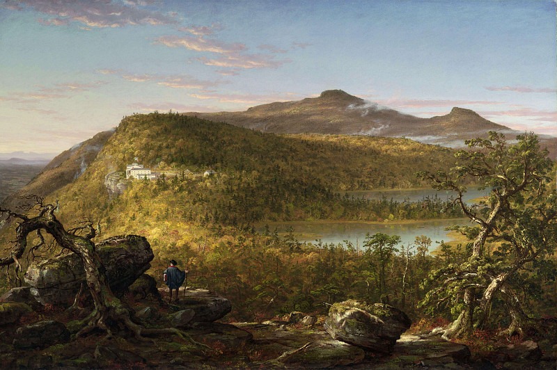 Вид на два озера и горный дом, горы Катскилл, утро.. Томас Коул