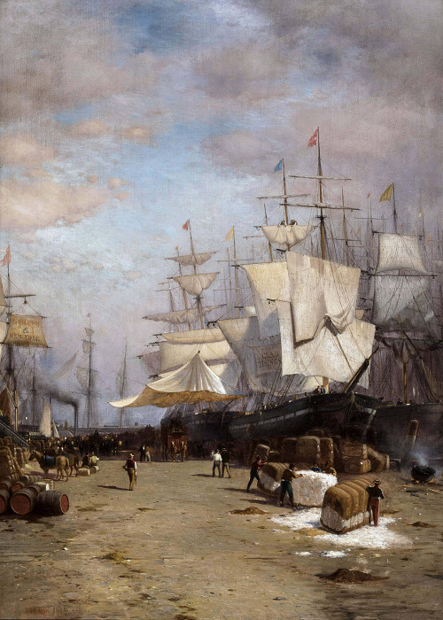 Ships Unloading, New York. Samuel Colman Jr