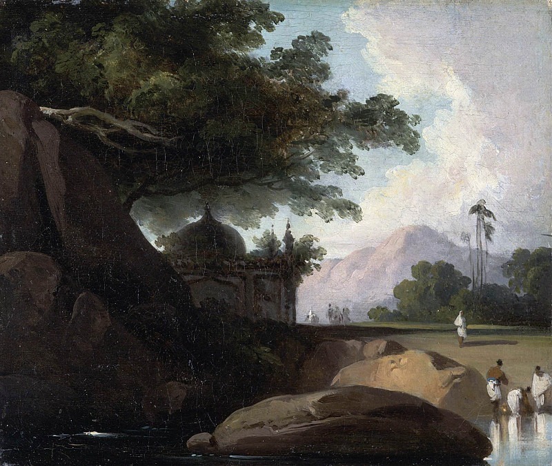 Индийский пейзаж с храмом. Джордж Чиннери