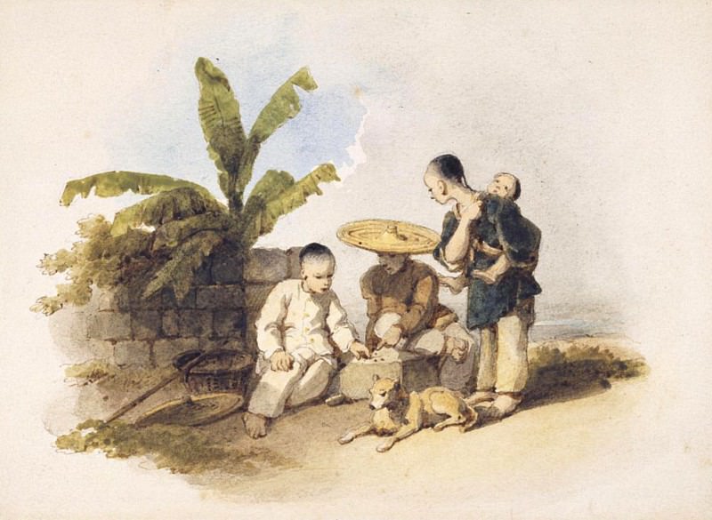 Chinese Scene with Seated Figures Playing a Game. George Chinnery