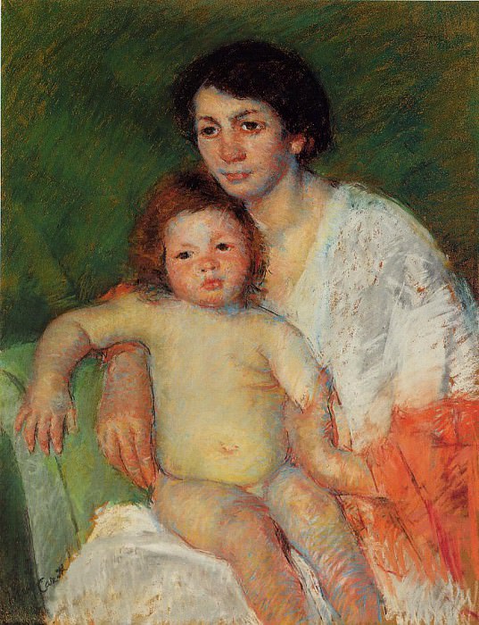 Nude Baby on Mother-s Lap Resting Her Arm on the Back of the Chair. Mary Stevenson Cassatt