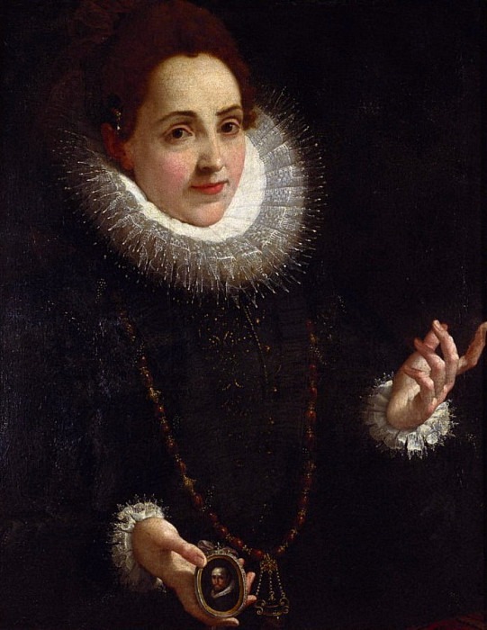 Portrait of a Lady holding a Portrait Miniature of a Gentleman. Lodovico Carracci