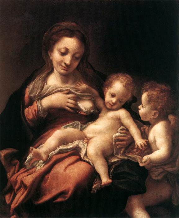 Мадонна с младенцем и ангелом. Корреджо (Антонио Аллегри)