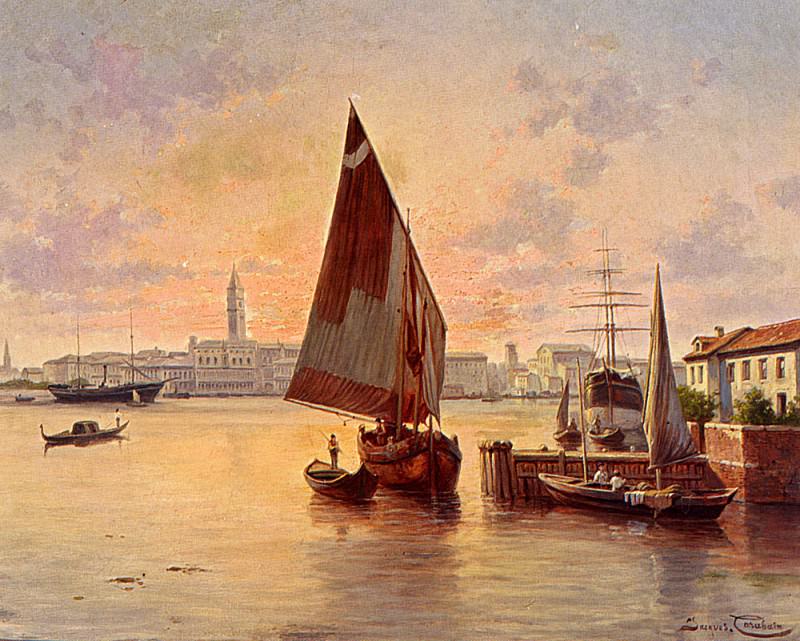 Un Soleil Couchant A Venise. Jacques François Carabain