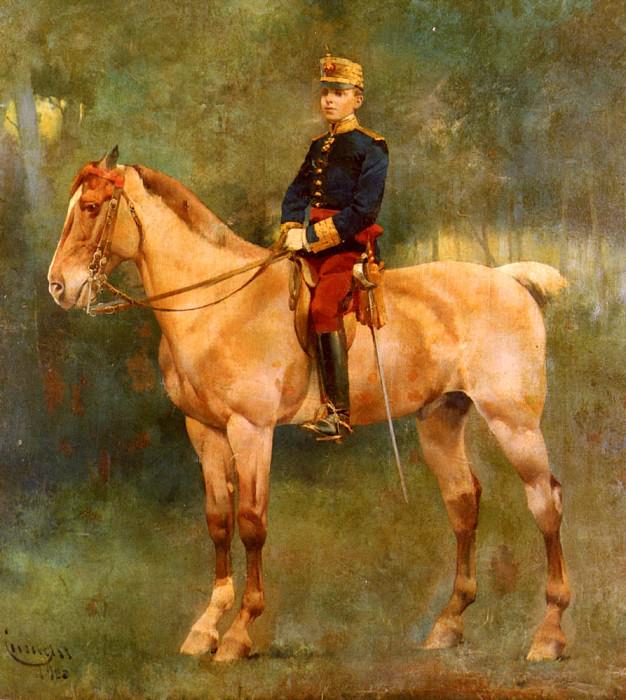 A Portrait Of Alfonso III On Horseback. Josep Cusachs i Cusachs