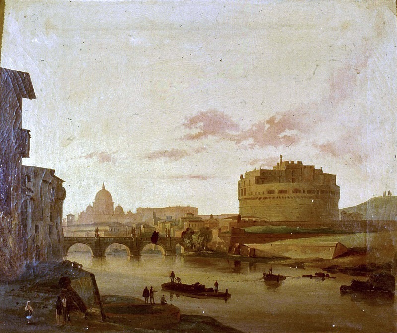 View of the Tiber near Castel Sant-Angelo in Rome, Ippolito Caffi