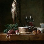 Натюрморт с рыбой и овощами на столе, Жан-Батист Симеон Шарден