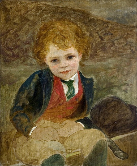 Study Of A Boy Sitting In A Wheelbarrow. Estella Louisa Michaela Canziani