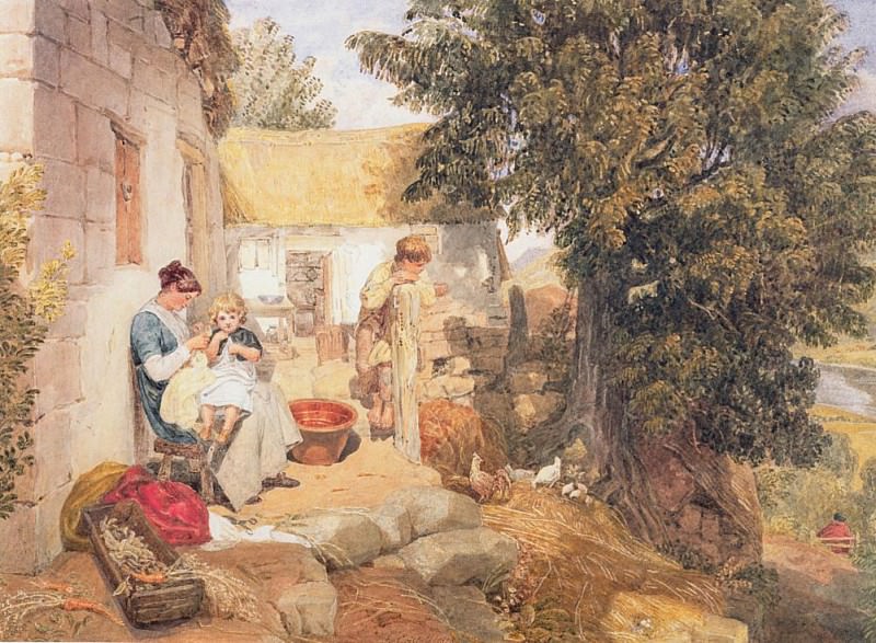 Cottages near Symonds Yat with country figures. Joshua Cristall
