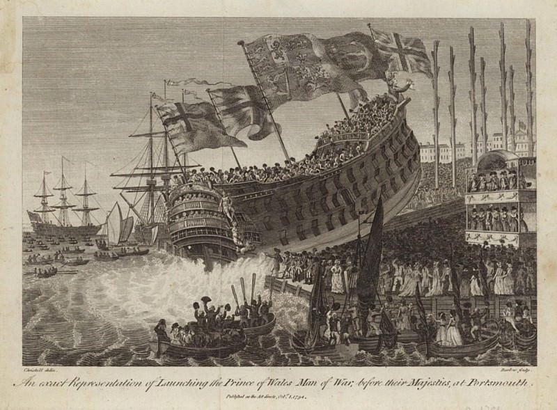 Launching of the Prince of Wales, Man of War, before their Majesties at Portsmouth, Joshua Cristall