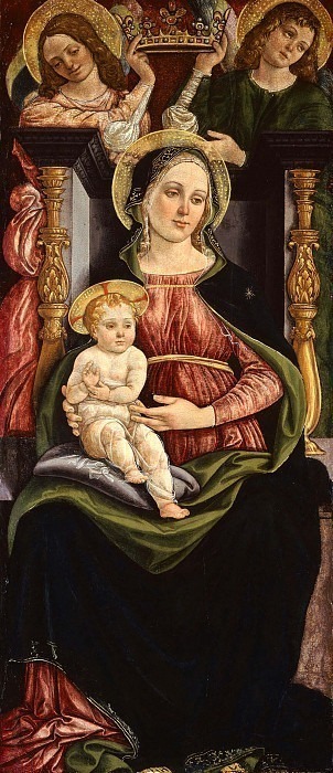 Богородица с Младенцем на троне с двумя ангелами, держащими венец. Ансано Чампанти (Приписывается)