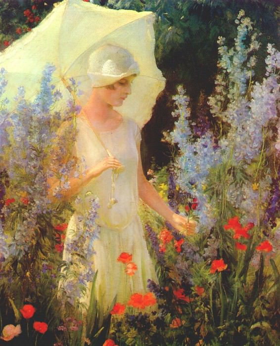 delphiniums blue. Charles Courtney Curran
