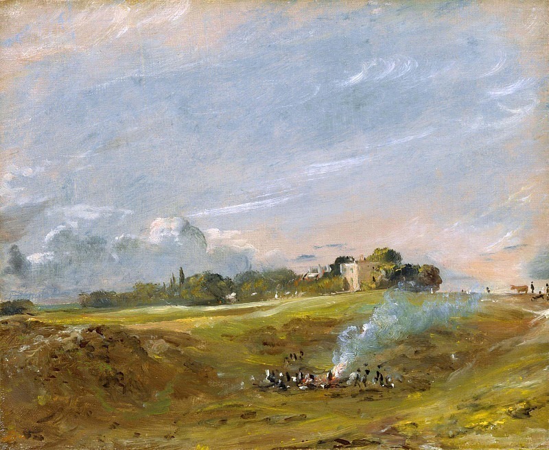 Hampstead Heath, with a Bonfire. John Constable