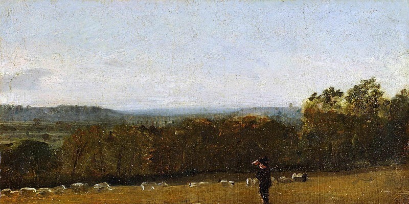 A Shepherd in a Landscape looking across Dedham Vale towards Langham. John Constable