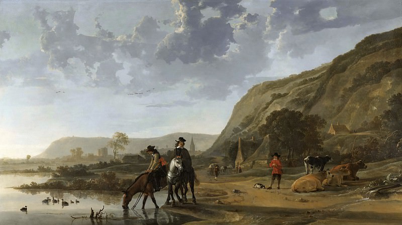 River landscape with riders. Aelbert Cuyp