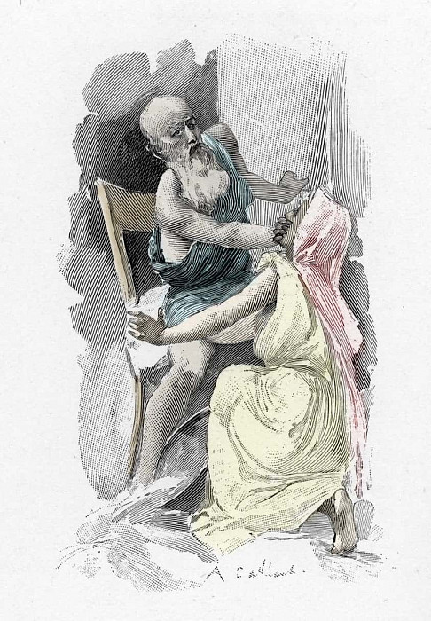 Odyssey by Homer: Odysseus, disguised as a beggar, swears Eurycleia who has recognized him, to secrecy. Antoine Calbet