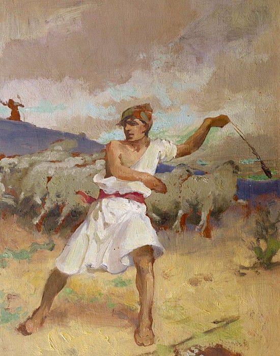 “He Keepeth the Sheep”, study for a bible illustration. James Clark