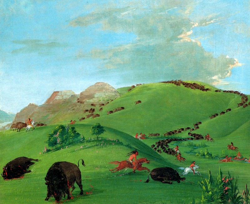 Cammanches hunt Buffalo on fast horses. George Catlin