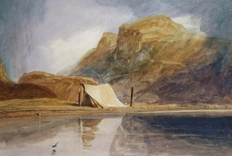 Горное озеро с палаткой на берегу. Джон Селл Котман