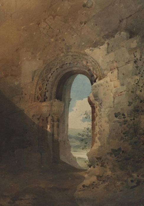 Doorway to the Refectory, Kirkham Priory, Yorkshire. John Sell Cotman