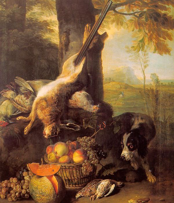 Натюрморт с мертвым зайцем и фруктами. Александр Франсуа Депорт