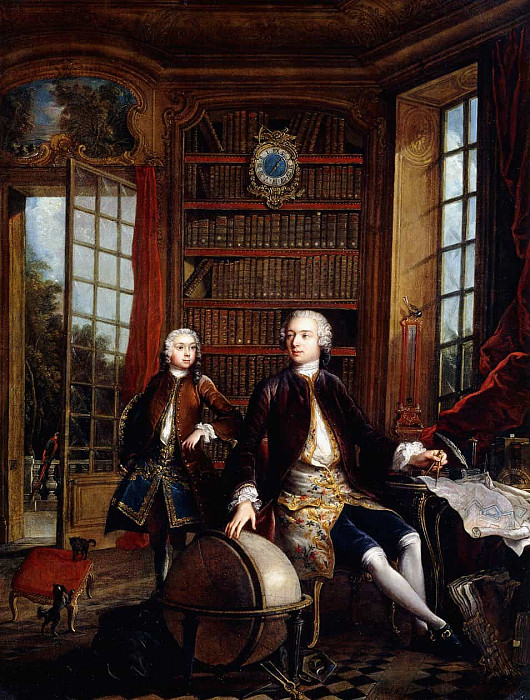 Portrait of the Artist’s Son with his Teacher, Said to be the Artist Jean Baptiste de Courtonne the Younger, in a Library. Jacques De LaJoüe